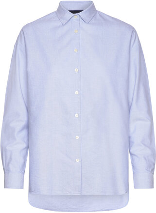 Edith Organic Cotton Oxford Shirt Tops Shirts Long-sleeved Blue Lexington Clothing
