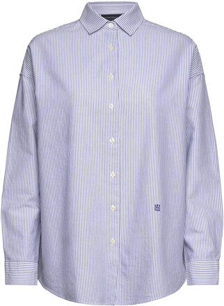 Pernilla Organic Cotton Oxford Shirt Tops Shirts Long-sleeved Blue Lexington Clothing