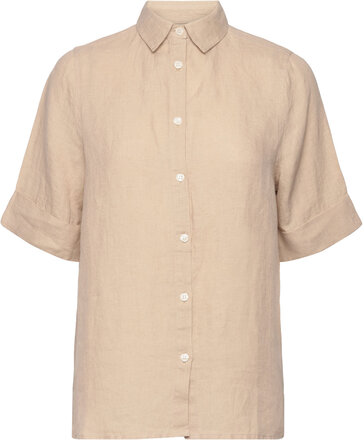 Reign Linen Short Sleeve Shirt Shirts Linen Shirts Beige Lexington Clothing*Betinget Tilbud
