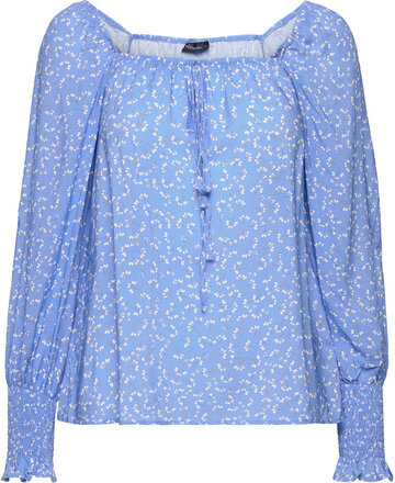 Charlotte Printed Blouse Tops Blouses Long-sleeved Blue Lexington Clothing