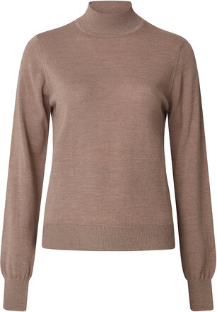 Ellen Merino Wool Mock Neck Sweater Tops Knitwear Jumpers Brown Lexington Clothing
