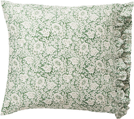 Green Floral Printed Cotton Sateen Pillowcase Home Textiles Cushions & Blankets Cushion Covers Green Lexington Home