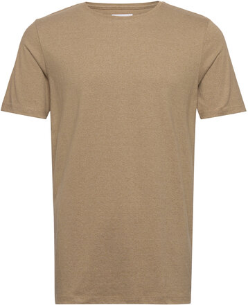 Mouliné O-Neck Tee S/S T-shirts Short-sleeved Beige Lindbergh*Betinget Tilbud