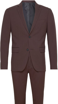 Plain Mens Suit - Normal Lenght Kostym Burgundy Lindbergh