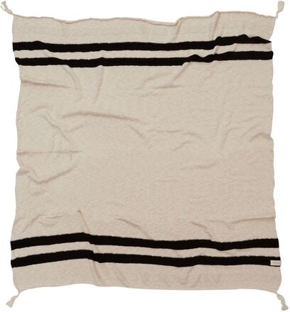Knitted Blanket Stripes Natural-Black Home Sleep Time Blankets & Quilts Beige Lorena Canals