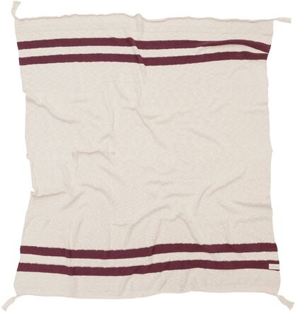 Knitted Blanket Stripes Natural-Burgundy Home Sleep Time Blankets & Quilts Beige Lorena Canals*Betinget Tilbud