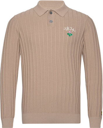 Micro Cable Polo Jumper Tops Knitwear Long Sleeve Knitted Polos Beige Lyle & Scott