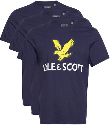 3 Pack Printed T-Shirt Tops T-Kortærmet Skjorte Navy Lyle & Scott