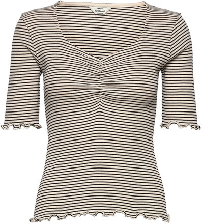 2X2 Cotton Stripe Tinna Tee T-shirts & Tops Short-sleeved Svart Mads Nørgaard*Betinget Tilbud