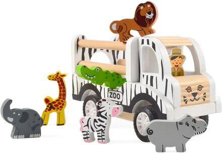 Zoo Car With 6 Animals, Pull-Back Toys Playsets & Action Figures Wooden Figures Multi/patterned Magni Toys