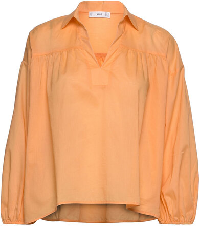 100% Cotton Blouse Bluse Langermet Oransje Mango*Betinget Tilbud