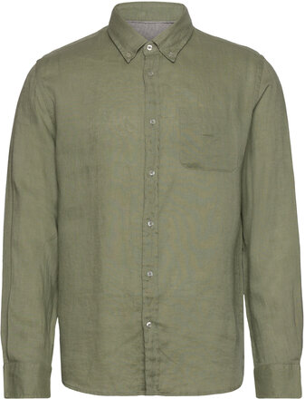 Man/ 100% Linen Slim-Fit Shirt Shirts Linen Shirts Kakigrønn Mango*Betinget Tilbud