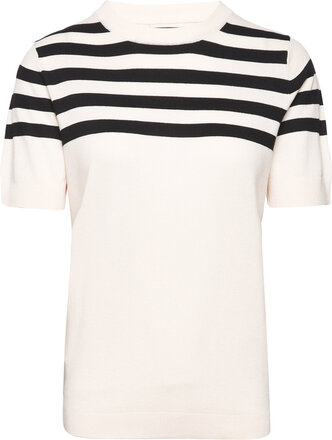 Striped Short-Sleeved Sweater Tops Knitwear Jumpers White Mango