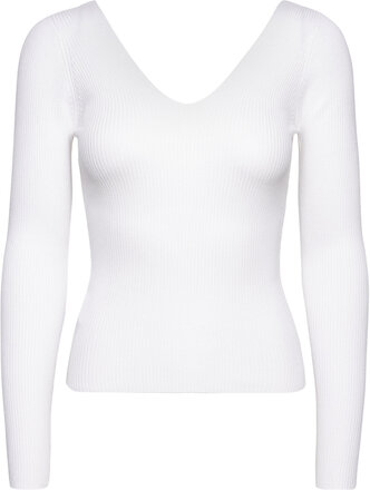Ribbed Sweater With Low-Cut Back Tops T-shirts & Tops Long-sleeved White Mango