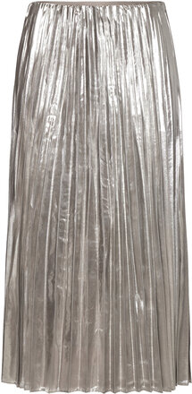 Metallic Pleated Skirt Lang Nederdel Silver Mango