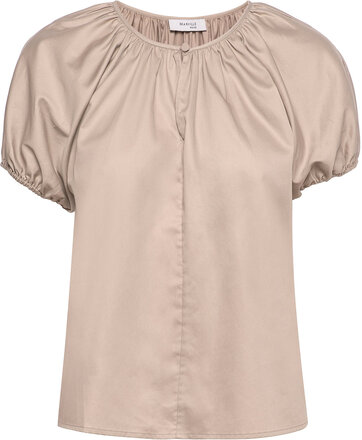 Liv Puff Cotton Blouse Blouses Short-sleeved Beige Marville Road*Betinget Tilbud