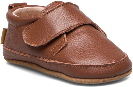 Luxury Leather Slippers Velcro Tøfler Innesko Brun Melton*Betinget Tilbud