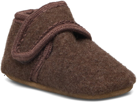 Classic Wool Slippers Shoes Baby Booties Brun Melton*Betinget Tilbud