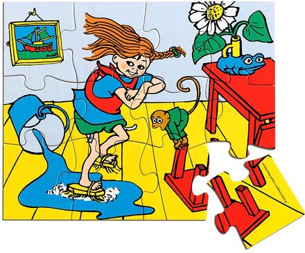 Pippi Träpussel, 12 Bitar Toys Puzzles And Games Puzzles Wooden Puzzles Multi/patterned Pippi Langstrømpe