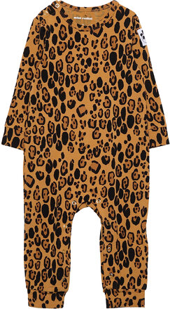 Basic Leopard Jumpsuit Baby Langærmet Body Beige Mini Rodini