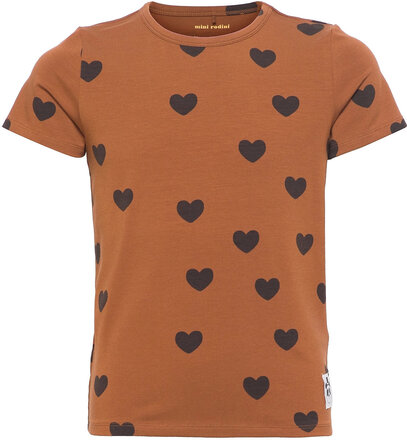 Basic Hearts Ss Tee Tencel™ T-shirts Short-sleeved Brun Mini Rodini*Betinget Tilbud