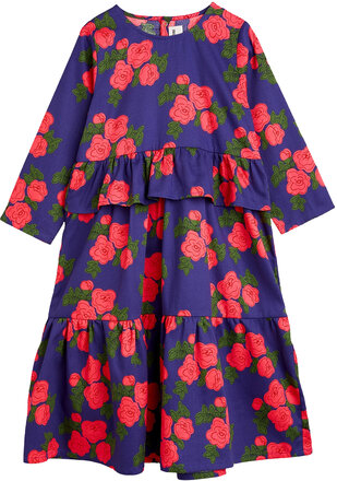 Roses Aop Woven Frill Dress Dresses & Skirts Dresses Casual Dresses Long-sleeved Casual Dresses Blue Mini Rodini
