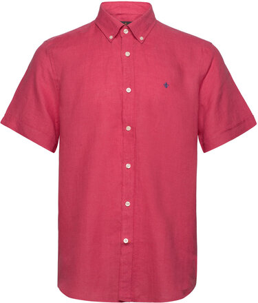 Douglas Bd Linen Shirt Ss Designers Shirts Short-sleeved Pink Morris
