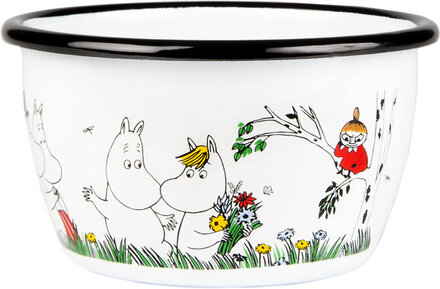 Moomin Enamel Bowl 0.3L Happy Family Home Tableware Bowls Breakfast Bowls White Moomin