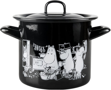 Moomin Enamel Pot With Lid 1,5L Home Kitchen Pots & Pans Saucepans Black Moomin