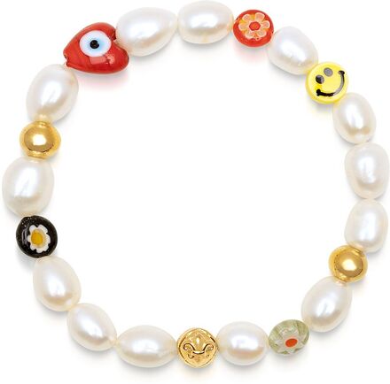 Men's Smiley Face Pearl Bracelet Armband Smycken Multi/patterned Nialaya