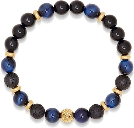 Men's Wristband With Blue Tiger Eye, Black Agate, Lava St Armband Smycken Blue Nialaya