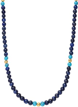 Beaded Necklace With Blue Lapis, Turquoise, And Gold Halsband Smycken Blue Nialaya