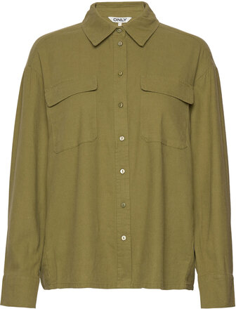 Onlcaro L/S Ovs Linen Bl Shirt Cc Pnt Tops Shirts Long-sleeved Green ONLY