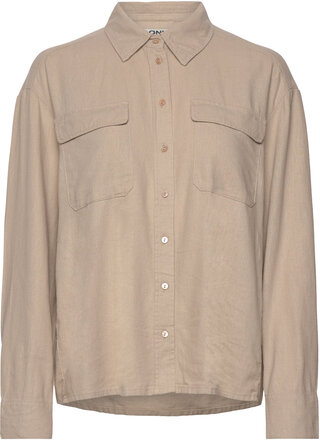 Onlcaro L/S Ovs Linen Bl Shirt Cc Pnt Tops Shirts Long-sleeved Grey ONLY