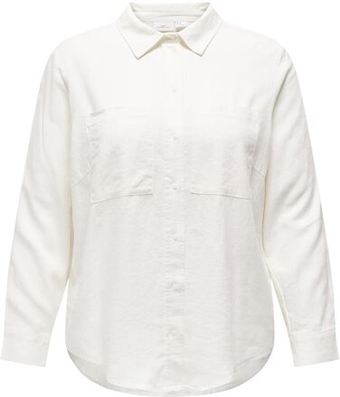 Carcaro L/S Ovs Linen Shirt Tlr Tops Shirts Long-sleeved White ONLY Carmakoma