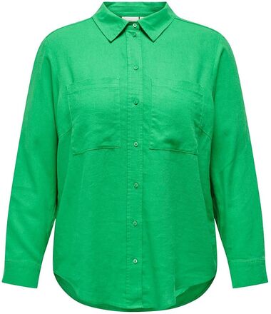 Carcaro L/S Ovs Linen Shirt Tlr Tops Shirts Long-sleeved Green ONLY Carmakoma