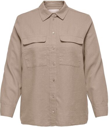 Carcaro L/S Ovs Linen Shirt Tlr Tops Shirts Long-sleeved Brown ONLY Carmakoma