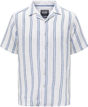 Onstrev Life Reg Struc Stripe Ss Shirt Tops Shirts Short-sleeved White ONLY & SONS