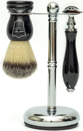 3 Piece Black Brush-111B-Chrome Stand Beauty MEN Shaving Products Razors Multi/mønstret Parker*Betinget Tilbud