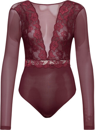 Pcsicca Ls Bodystocking Noos Tops T-shirts & Tops Bodies Burgundy Pieces