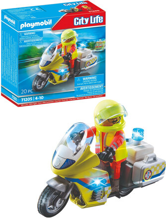 Playmobil City Life Rescue Motorcycle With Flashing Light - 71205 Toys Playmobil Toys Playmobil City Life Multi/patterned PLAYMOBIL