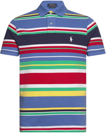 Custom Slim Fit Striped Mesh Polo Shirt Tops Polos Short-sleeved Blue Polo Ralph Lauren