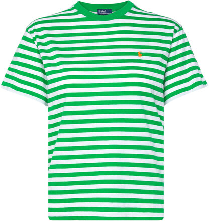 Striped Organic Cotton Crewneck Tee Tops T-shirts & Tops Short-sleeved Green Polo Ralph Lauren