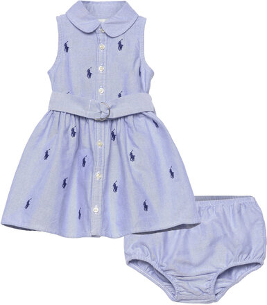 Belted Pony Oxford Shirtdress & Bloomer Dresses & Skirts Dresses Baby Dresses Sleevless Baby Dresses Blue Ralph Lauren Baby