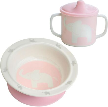 Elephant, Bowl And Cup, Pink Home Meal Time Dinner Sets Multi/patterned Rätt Start
