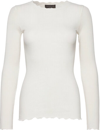 Organic T-Shirt W/ Lace T-shirts & Tops Long-sleeved Hvit Rosemunde*Betinget Tilbud