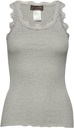 Silk Top W/ Lace T-shirts & Tops Sleeveless Grå Rosemunde*Betinget Tilbud