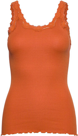 Silk Top W/ Lace T-shirts & Tops Sleeveless Oransje Rosemunde*Betinget Tilbud