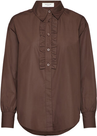 Rwsebony Shirt W/Ruffles Tops Shirts Long-sleeved Brown Rosemunde