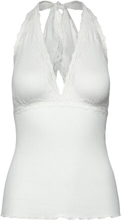 Silk Halter Neck W/ Lace Tops T-shirts & Tops Sleeveless White Rosemunde